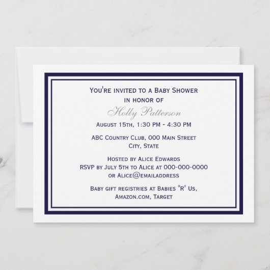 航海のいかりネイビーブルー枠2Hベビーシャワー 招待状 (裏面)