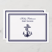 航海のいかりネイビーブルー枠2Hベビーシャワー 招待状 (正面/裏面)
