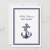 航海のいかりネイビーブルー枠2Vベビーシャワー 招待状 (正面)