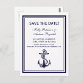 航海のいかりネイビーブルー枠2V日付の保存 案内ポストカード (正面/裏面)