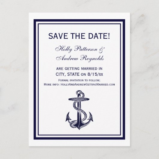 航海のいかりネイビーブルー枠2V日付の保存 案内ポストカード (正面)