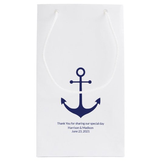 航海のいかりネイビーブルー白ミニマカスタムリスト スモールペーパーバッグ (裏面)