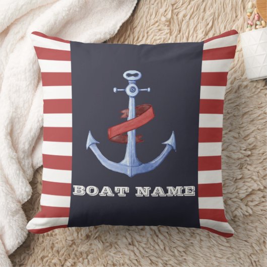 航海のいかりネイビーブルー赤ストライプ色 クッション (ブランケット)