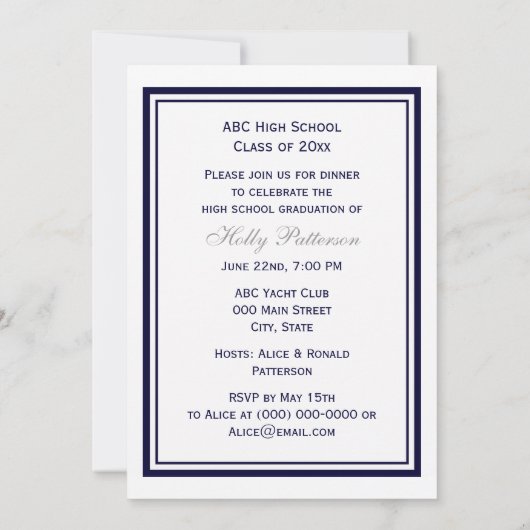 航海のいかりネイビーブルー額付2V卒業 招待状 (裏面)