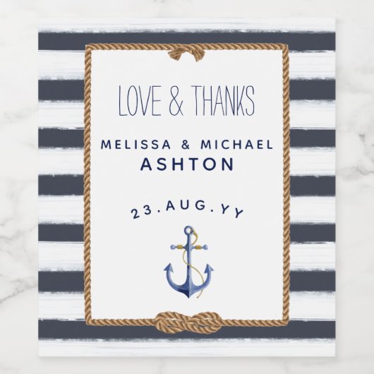 航海のいかりネイビーブルー&ホワイトイベントズ結婚 ワインラベル (シングルラベル)