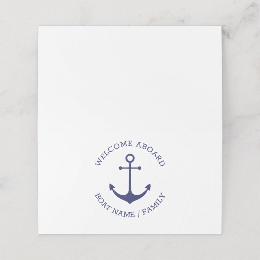 航海のいかりネイビー名前をカスタムするウェルカムクアボード プレイスカード (外部開封)