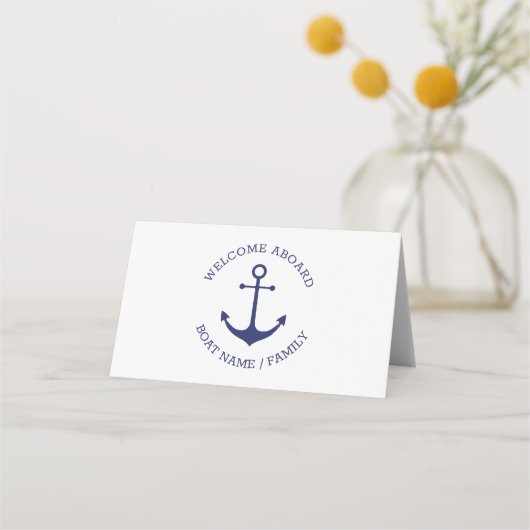 航海のいかりネイビー名前をカスタムするウェルカムクアボード プレイスカード (正面)