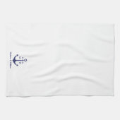 航海のいかりネイビー白カスタムモノグラムと名前 キッチンタオル (横)