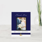 航海のいかりネイビー結婚金ゴールド撮影ありがとう サンキューカード (正面)