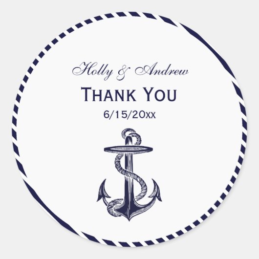 航海のいかりネイビー診断ストライプ封筒用シール2R ラウンドシール (正面)