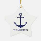 航海のいかりネイビー青と白カスタムのボート名 セラミックオーナメント (裏面)