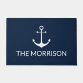 航海のいかりネイビー青カスタム白ボートネーム ドアマット (正面)