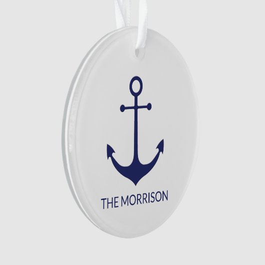 航海のいかりネイビー青カスタム白ボート名 オーナメント (正面)