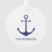 航海のいかりネイビー青カスタム白ボート名 オーナメント (正面)