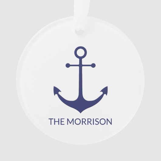 航海のいかりネイビー青カスタム白ボート名 オーナメント (正面)