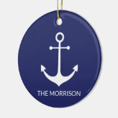 航海のいかりネイビー青カスタム白ボート名 セラミックオーナメント (左)