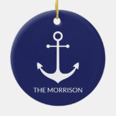 航海のいかりネイビー青カスタム白ボート名 セラミックオーナメント (裏面)