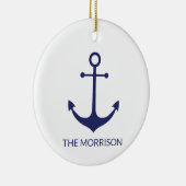 航海のいかりネイビー青カスタム白ボート名 セラミックオーナメント (右)