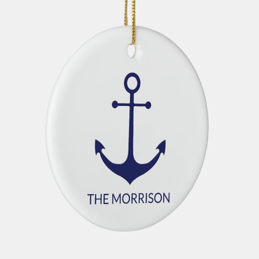 航海のいかりネイビー青カスタム白ボート名 セラミックオーナメント (右)