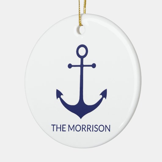 航海のいかりネイビー青カスタム白ボート名 セラミックオーナメント (左)