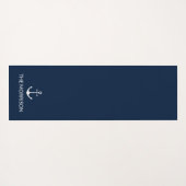 航海のいかりネイビー青カスタム白ボート名 ヨガマット (裏面(横))