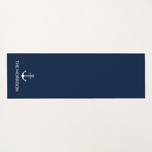 航海のいかりネイビー青カスタム白ボート名 ヨガマット (裏面(横))