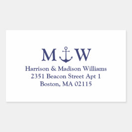 航海のいかりネイビー青モノグラム結婚ズ 長方形シール