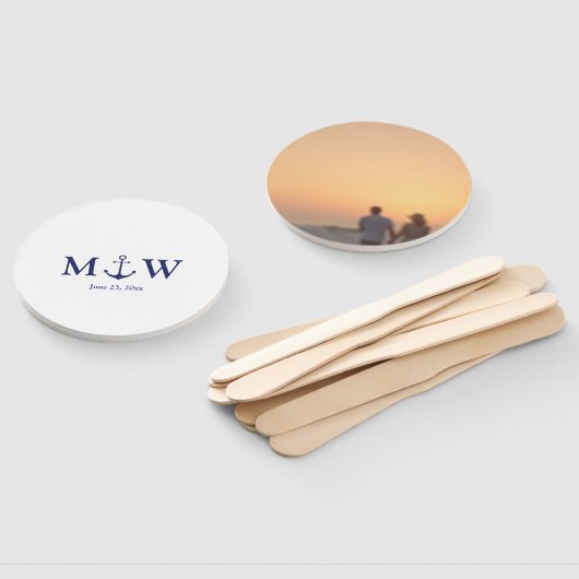 航海のいかりネイビー青モノグラ結婚ム写真 ハンドファン (組立なし)