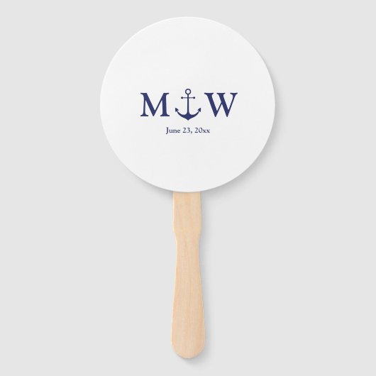 航海のいかりネイビー青モノグラ結婚ム写真 ハンドファン (正面)