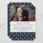 航海のいかりネイビー&金ゴールド写真結婚ズ 招待状 (正面/裏面)