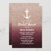 航海のいかりバラ金ゴールドグラデーションブライダルシャワー 招待状 (正面/裏面)