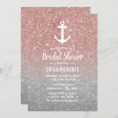 航海のいかりバラ金ゴールドグリッターブライダルシャワー 招待状 (正面/裏面)