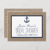 航海のいかりバーラップブライダルシャワーレシピカード インビテーションポストカード (正面/裏面)