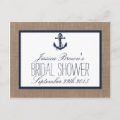 航海のいかりバーラップブライダルシャワーレシピカード インビテーションポストカード (正面)