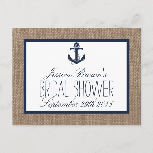 航海のいかりバーラップブライダルシャワーレシピカード インビテーションポストカード (正面)