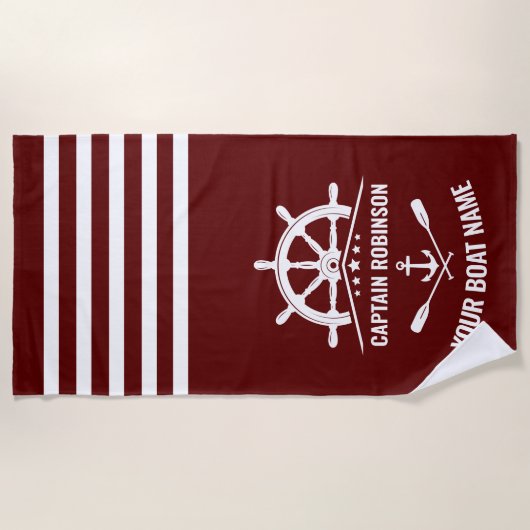 航海のいかりパドルオアーズキャプテンネームまたはボート ビーチタオル (正面)