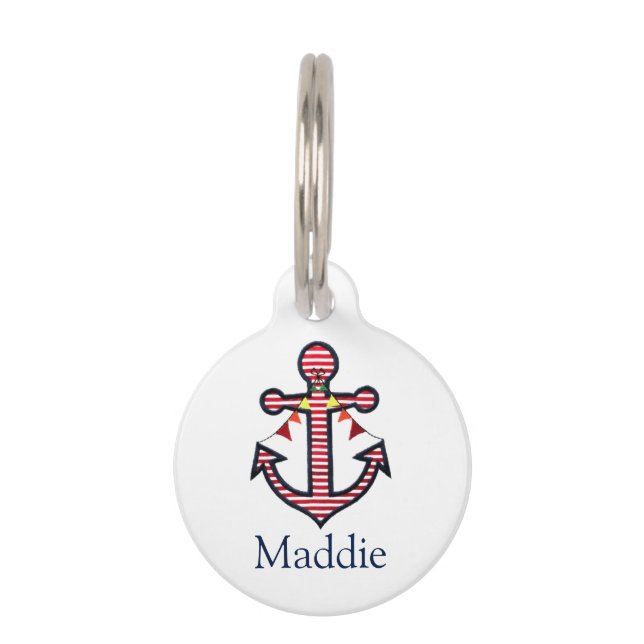 航海のいかりパーソナライズされた猫または犬ペット ペット　ネームタグ (正面)