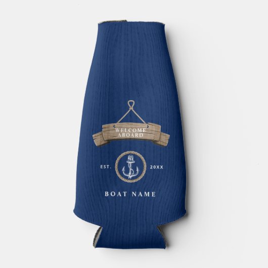 航海のいかりパーソナライズされた船名パーティー瓶 ボトルクーラー (正面)