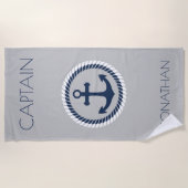 航海のいかりパーソナライズされた船長 ビーチタオル (正面)
