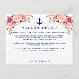 航海のいかりピンクフローラ結婚詳細カード ポストカード