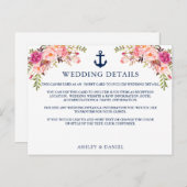 航海のいかりピンクフローラ結婚詳細カード ポストカード (正面/裏面)