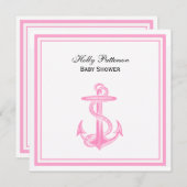 航海のいかりピンク枠2SQベビーシャワー 招待状 (正面/裏面)