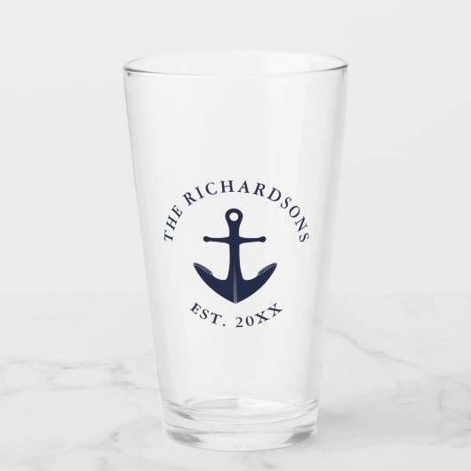 航海のいかりファミリー名年海軍ブルー タンブラーグラス (正面)