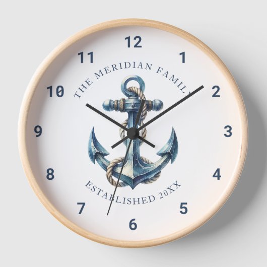 航海のいかりファミリ名の作成日 壁時計 (正面)