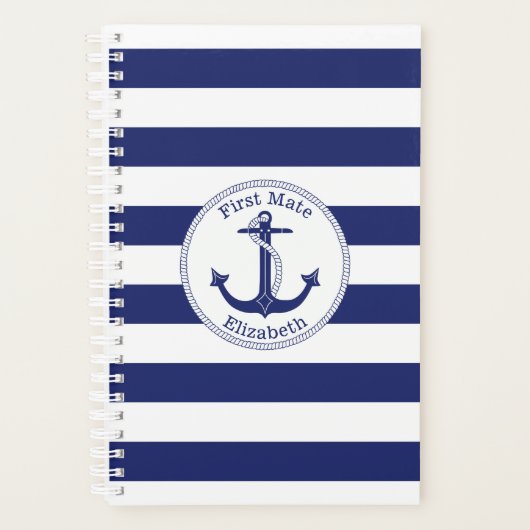 航海のいかりファーストメイトネイビーブルーストライプ プランナー手帳 (正面)