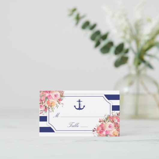 航海のいかりフローラストライプブルー プレイスカード (スタンド正面)