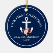 航海のいかりフローラ私たちの初めてのクリスマス セラミックオーナメント (正面)