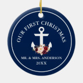 航海のいかりフローラ私たちの初めてのクリスマス セラミックオーナメント (裏面)