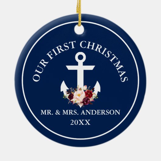 航海のいかりフローラ私たちの初めてのクリスマス セラミックオーナメント (裏面)