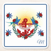 航海のいかりフローラ赤青 スクエアペーパーコースター (正面)